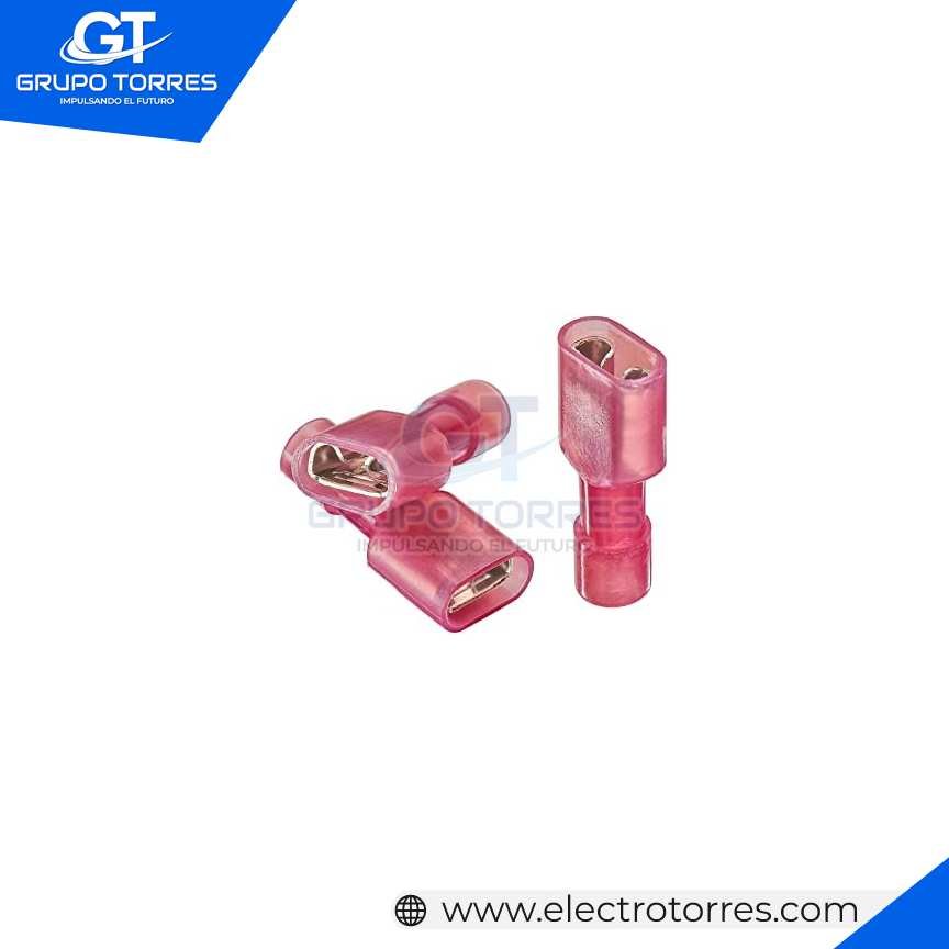 Terminal Totalmente Aislado Nylon Tipo Macho Rojo (Cable 22-16 awg)