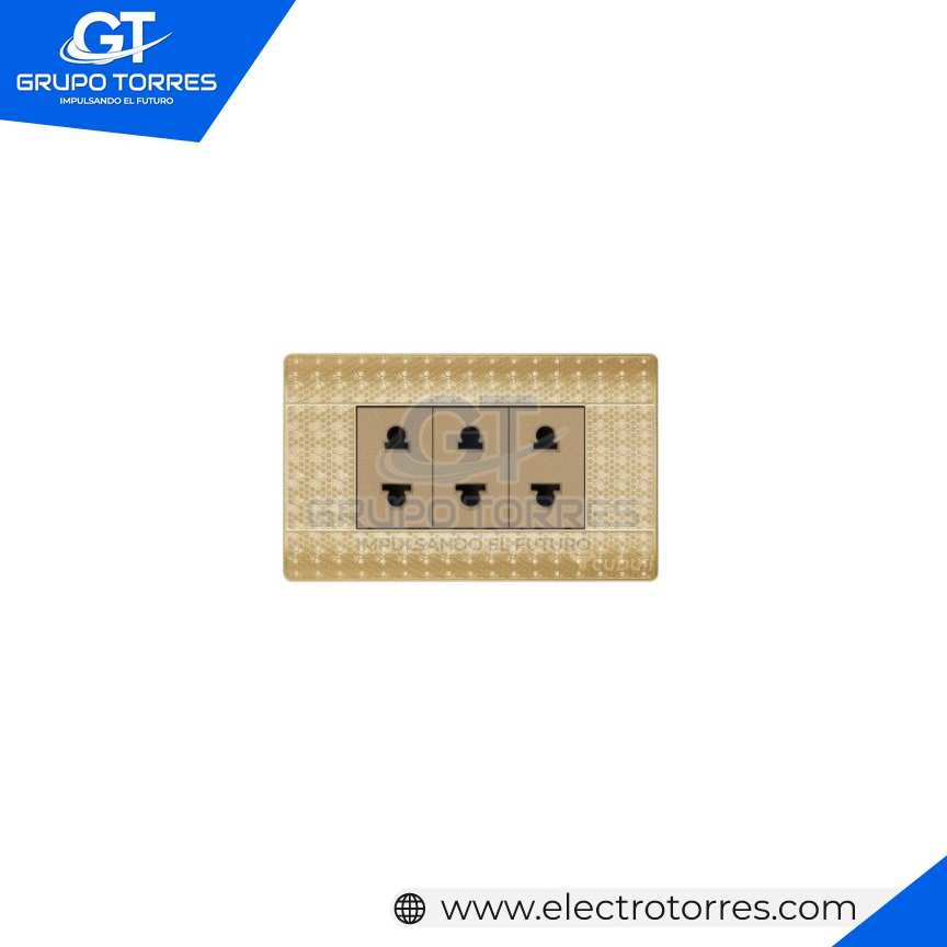 TOMACORRIENTE TRIPLE SIMPLE ORO BRILLANTE