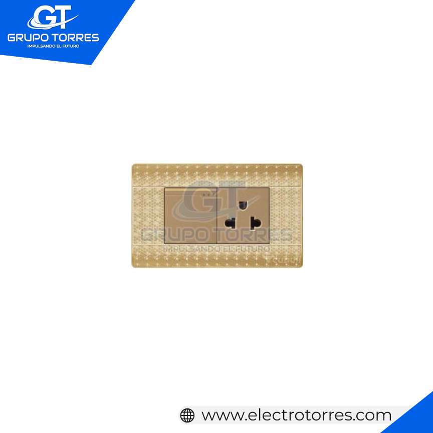 1 INTERRUPTOR + 1 TOMA C/TIERRA UNIVERSAL ORO BRILLANTE