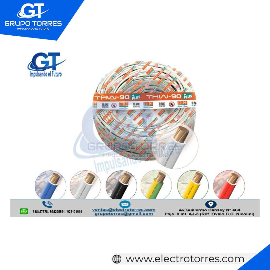 CABLE ELECTRICO THW-90° + PLUS 10 AWG AMARILLO/VERDE 450/750V