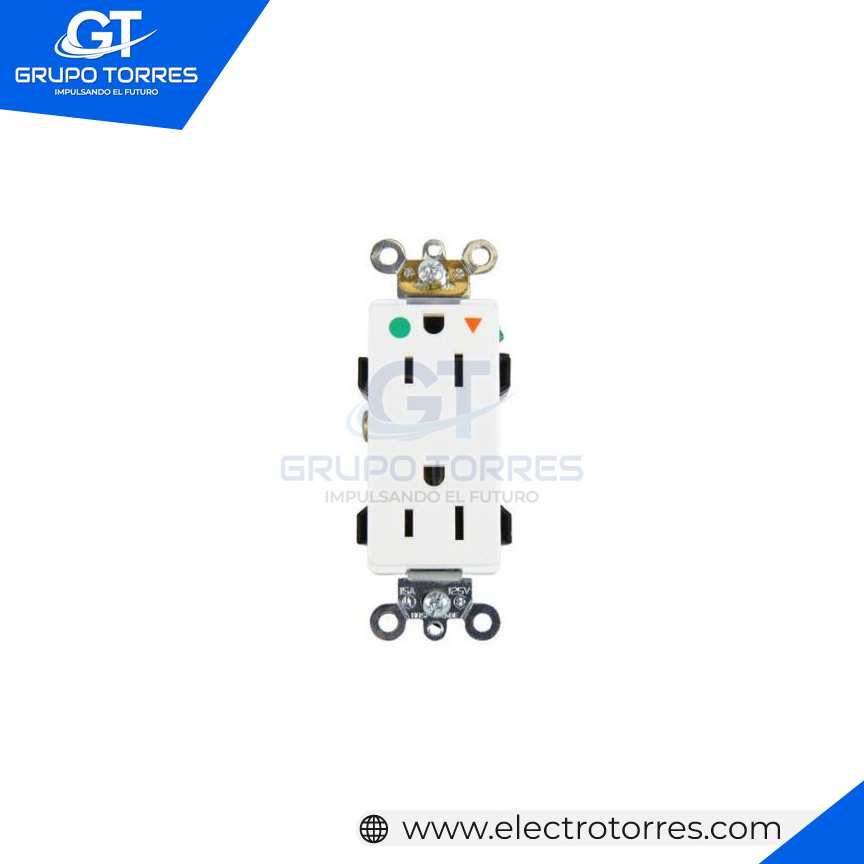 TOMACORRIENTE DOBLE PARA EMPOTRAR DECORA GRADO INDUSTRIAL TIERRA AISLADA 2 X 15A L/T 125V BLANCO
