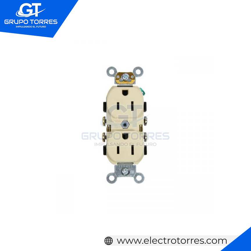 TOMACORRIENTE DOBLE PARA EMPOTRAR COMERCIAL 2 X 15A L/T 125V MARFIL