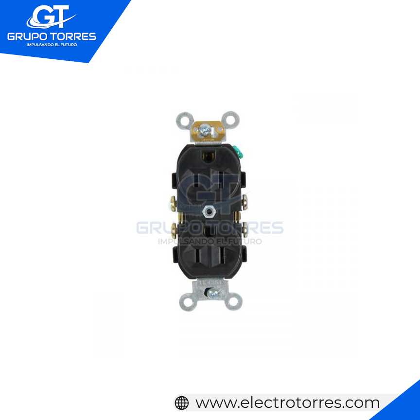 TOMACORRIENTE DOBLE PARA EMPOTRAR COMERCIAL 2 X 15A L/T 125V NEGRO