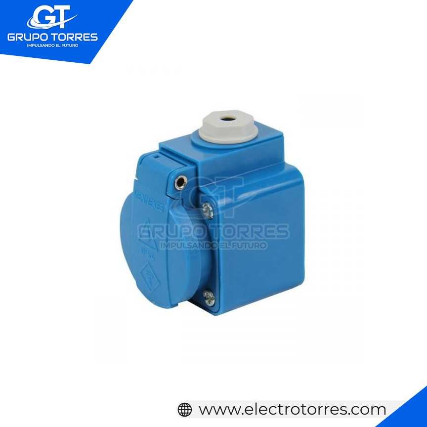 TOMACORRIENTE VISIBLE SCHUKO AZUL 16A 2P+T 250V