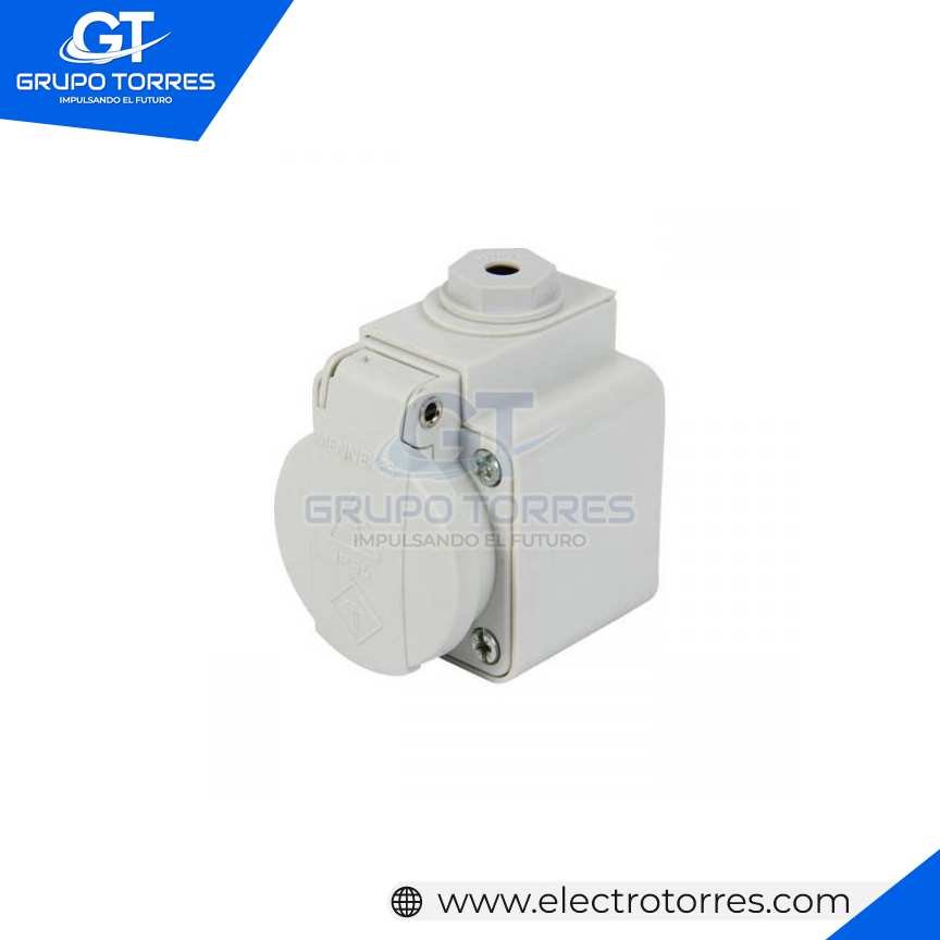 TOMACORRIENTE VISIBLE SCHUKO GRIS 16A 2P+T 250V